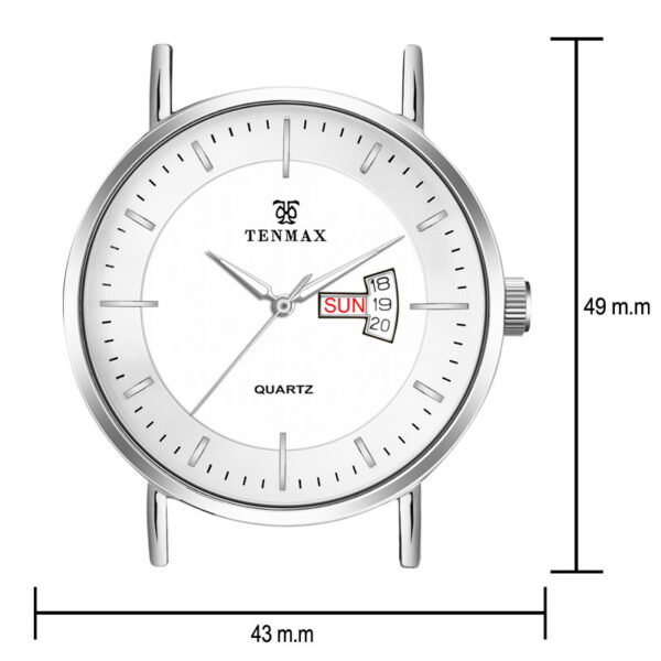 Tenmax SteelFusion Quartz 1337 Day Date White Dial Steel Analog Watch For Men