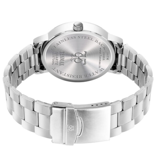 Tenmax SteelFusion Quartz 1337 Day Date White Dial Steel Analog Watch For Men