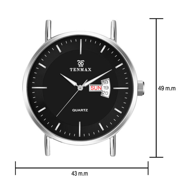 Tenmax SteelFusion Quartz 1337 Day Date Black Dial Steel Analog Watch For Men