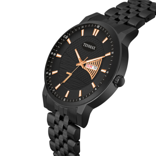 Tenmax Phantom Quartz 9012 Day Date Black Dial Black Metal Analog Watch For Men