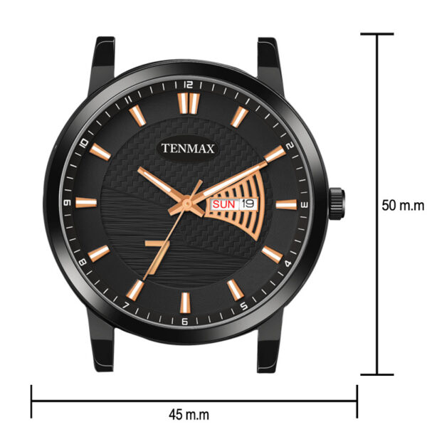 Tenmax Phantom Quartz 9012 Day Date Black Dial Black Metal Analog Watch For Men