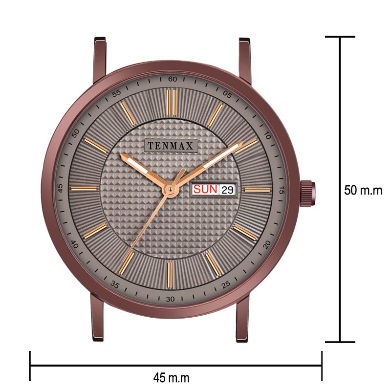 Tenmax Quartz 9108 Day Date Grey Dial Copper Analog Watch For Men