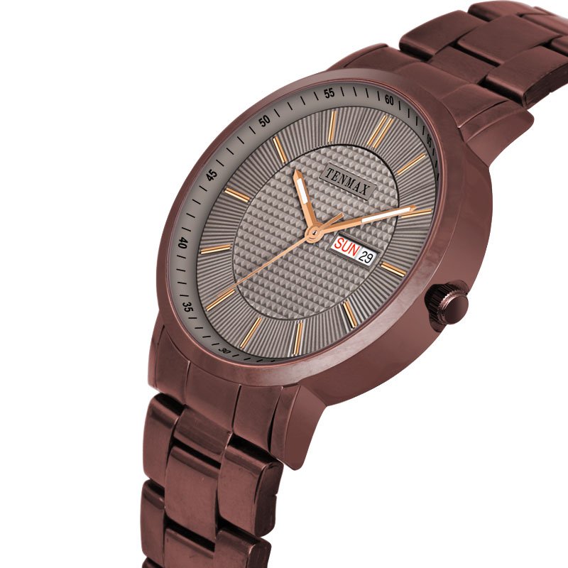 Tenmax Quartz 9108 Day Date Grey Dial Copper Analog Watch For Men
