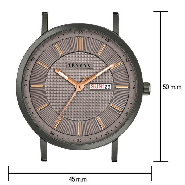 Tenmax Quartz 9108 Day Date Grey Dial Gun Metal Analog Watch For Men