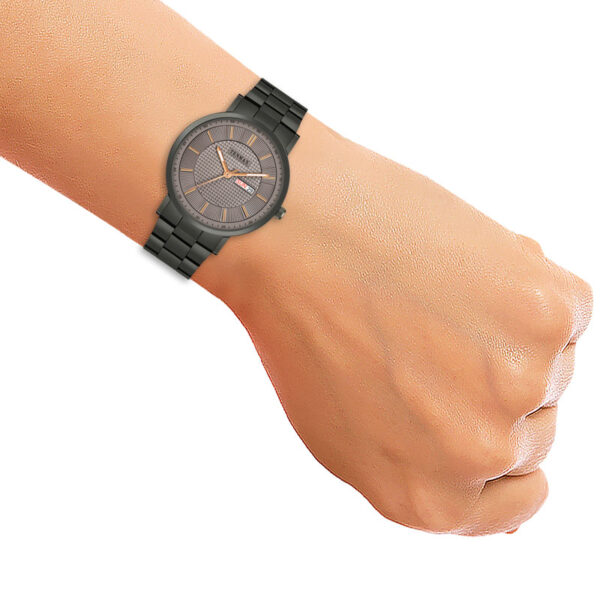 Tenmax Quartz 9108 Day Date Grey Dial Gun Metal Analog Watch For Men