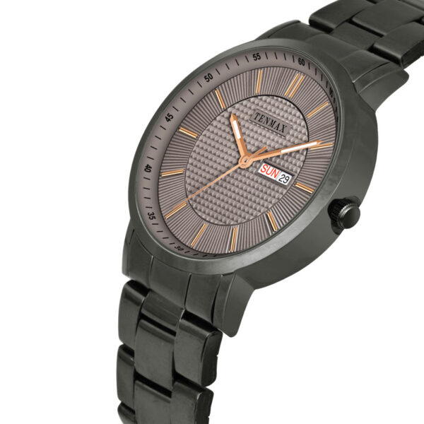 Tenmax Quartz 9108 Day Date Grey Dial Gun Metal Analog Watch For Men