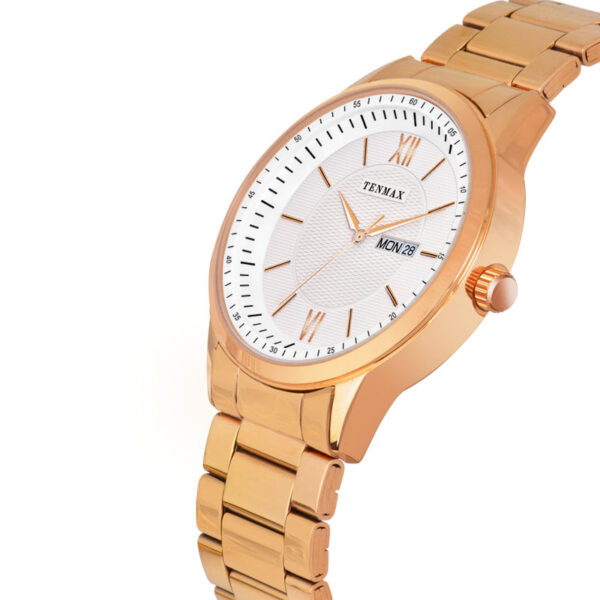 Tenmax Quartz 9304 Day Date White Dial Rose Gold Analog Watch For Men