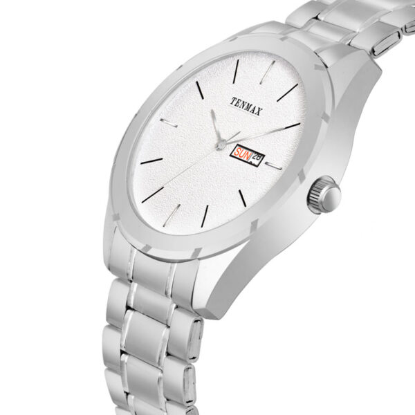 Tenmax Dusto Quartz 1307 Day Date White Dial Steel Analog Watch For Men