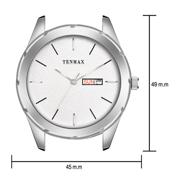 Tenmax Dusto Quartz 1307 Day Date White Dial Steel Analog Watch For Men