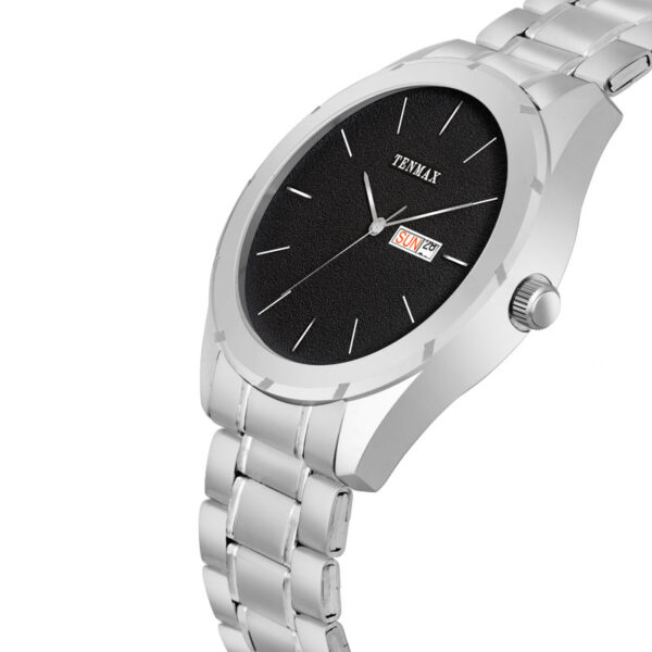 Tenmax Dusto Quartz 1307 Day Date Black Dial Steel Analog Watch For Men
