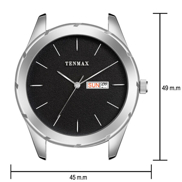 Tenmax Dusto Quartz 1307 Day Date Black Dial Steel Analog Watch For Men
