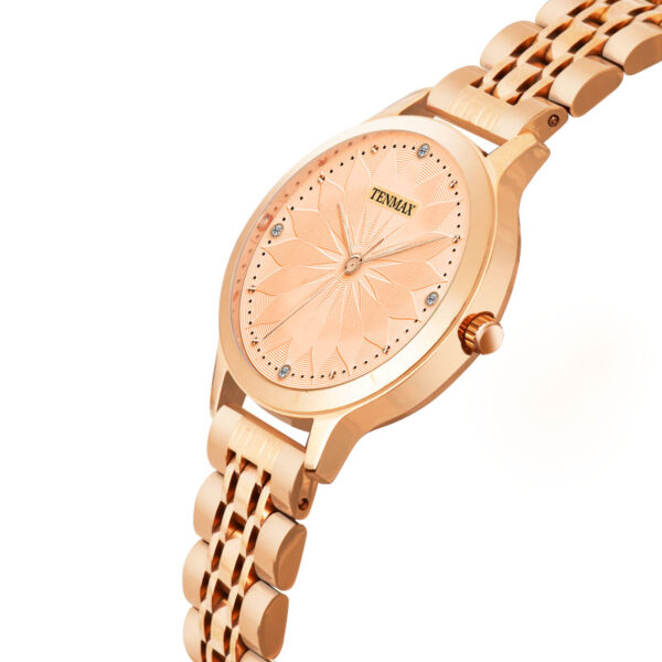 Tenmax Luxe Bloom Collection Quartz 2199 Beige Dial Rose Gold Analog Watch For Women