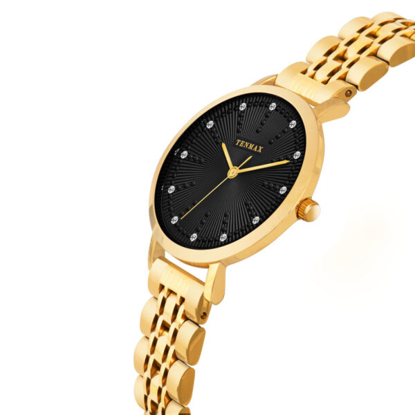 Tenmax Aura Gold Collection Quartz D1043 Elegant Black Dial Analog Gold Watch For Women