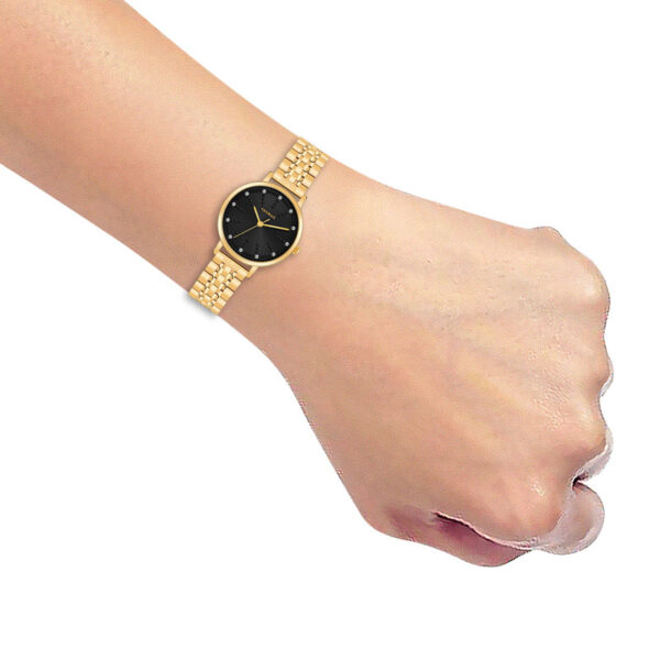 Tenmax Aura Gold Collection Quartz D1043 Elegant Black Dial Analog Gold Watch For Women