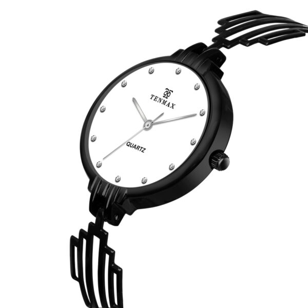 Tenmax Quartz T60 White Dial Black Chain Analog Watch For Women
