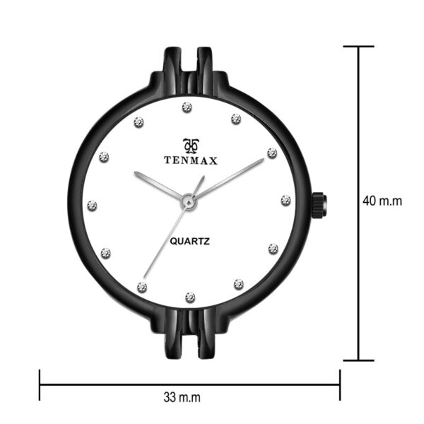 Tenmax Quartz T60 White Dial Black Chain Analog Watch For Women