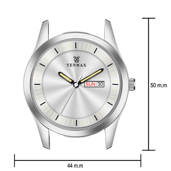 Tenmax SteelFusion Quartz 1237 Day Date Silver Dial Steel Analog Watch For Men