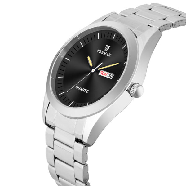 Tenmax SteelFusion Quartz 1237 Day Date Black Dial Steel Analog Watch For Men
