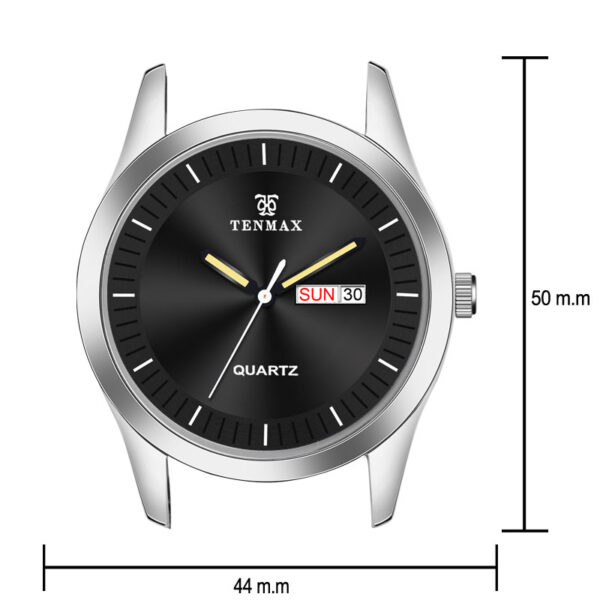 Tenmax SteelFusion Quartz 1237 Day Date Black Dial Steel Analog Watch For Men