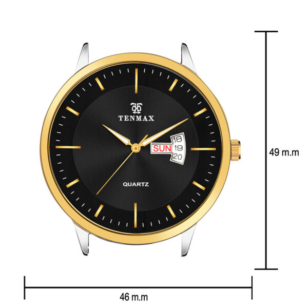 Tenmax BI-Tone Quartz 6111 Day Date Black Dial All Steel Analog Watch For Men
