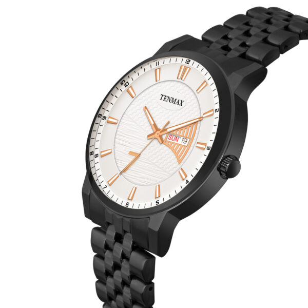 Tenmax Phantom Quartz 9012 Day Date White Dial Black Metal Analog Watch For Men