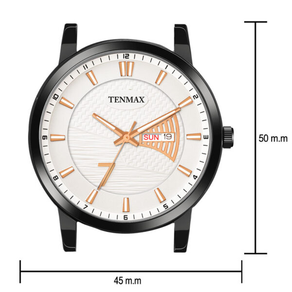 Tenmax Phantom Quartz 9012 Day Date White Dial Black Metal Analog Watch For Men