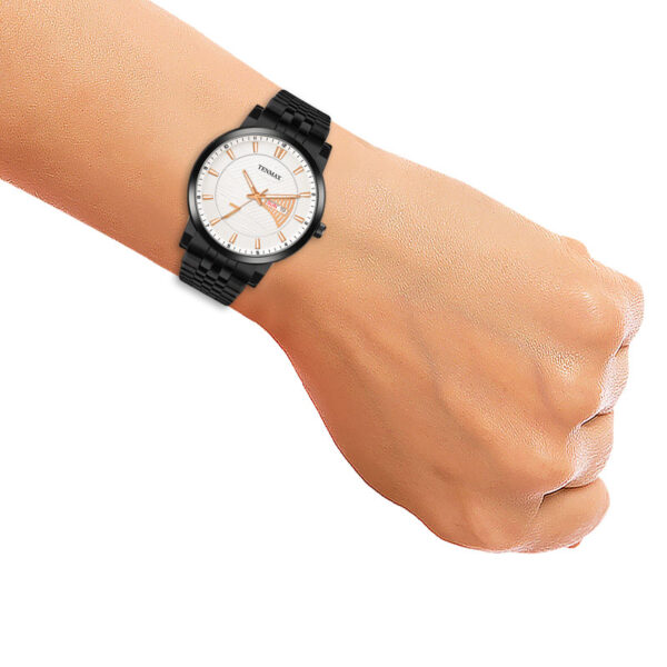 Tenmax Phantom Quartz 9012 Day Date White Dial Black Metal Analog Watch For Men
