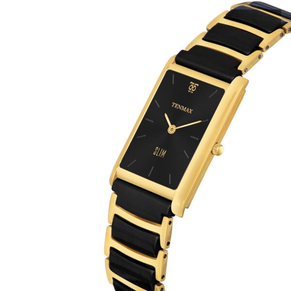 Tenmax Ceramic Slim 529 Black Dial Black Chain Luxury Gold analog Watch for Men