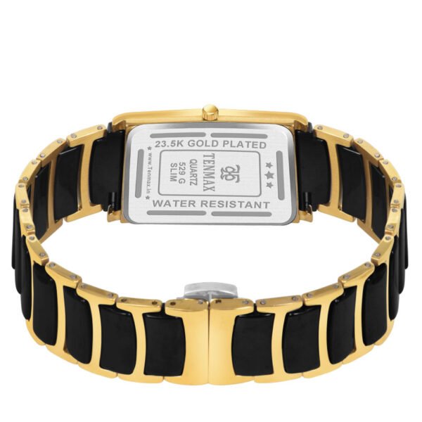 Tenmax Ceramic Slim 529 Black Dial Black Chain Luxury Gold analog Watch for Men