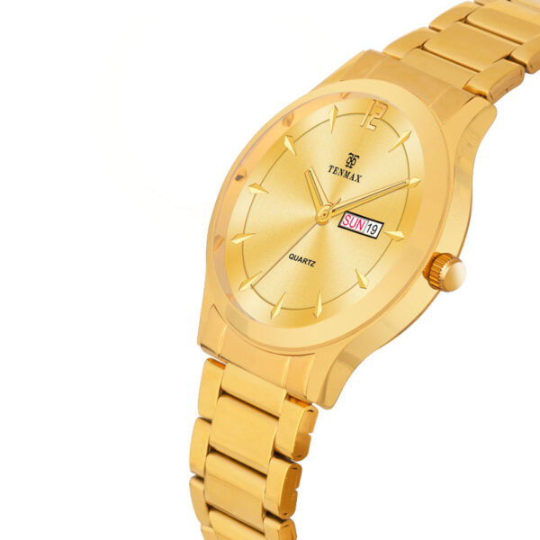 Tenmax Aura Quartz 3011 Day Date Gold Dial Gold Analog Watch For Men