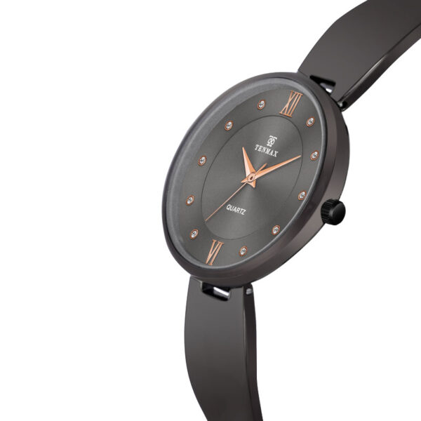 Tenmax Quartz D32 Grey Dial Gun Metal Analog Watch For Women