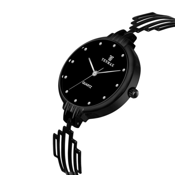 Tenmax Quartz T60 Black Dial Black Chain Analog Watch For Women