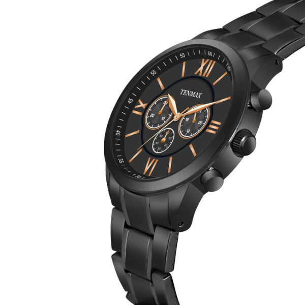 Tenmax Flynn 6120 Multi Function Black Dial Black Chain Strap Analog Watch For Men