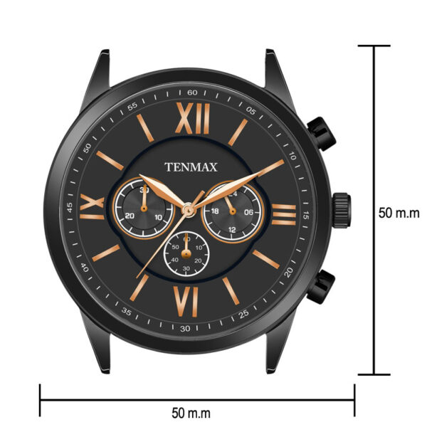 Tenmax Flynn 6120 Multi Function Black Dial Black Chain Strap Analog Watch For Men