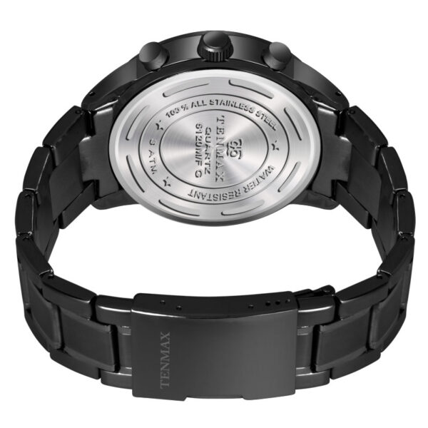 Tenmax Flynn 6120 Multi Function Black Dial Black Chain Strap Analog Watch For Men
