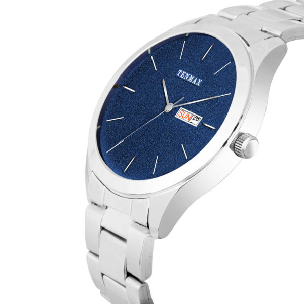 Tenmax Dusto Quartz 1136 Day Date Blue Dial Steel Analog Watch For Men