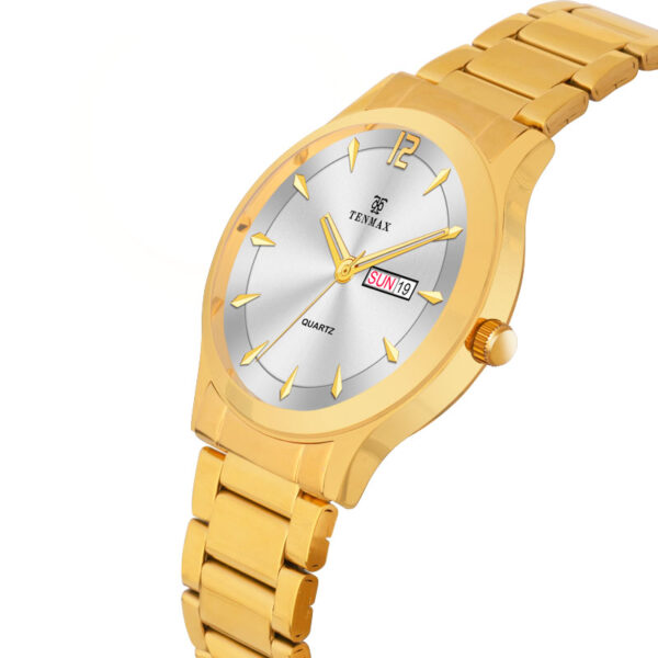 Tenmax Aura Quartz 3011 Day Date Silver Dial Gold Analog Watch For Men