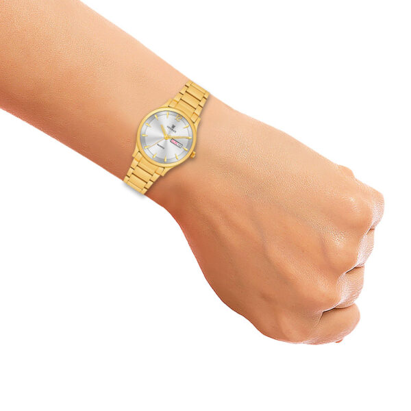 Tenmax Aura Quartz 3011 Day Date Silver Dial Gold Analog Watch For Men