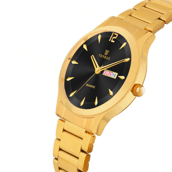 Tenmax Aura Quartz 3011 Day Date Black Dial Gold Analog Watch For Men