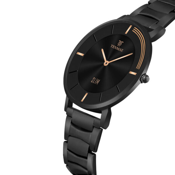 Tenmax Slim 6119 Classic Black Dial Round All Black 304 Steel Analog Watch for Men
