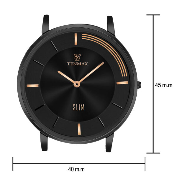 Tenmax Slim 6119 Classic Black Dial Round All Black 304 Steel Analog Watch for Men