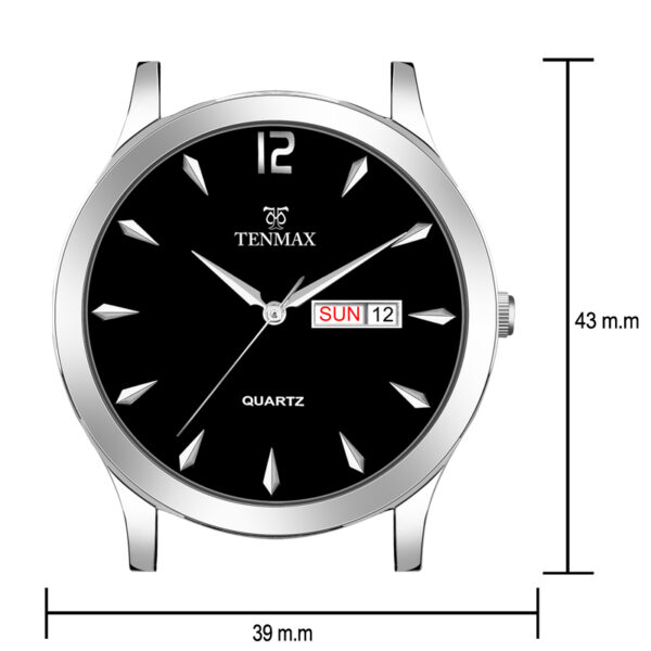 Tenmax Raymond Weil Quartz 6117 Day Date Black Dial All Steel Analog Watch For Men