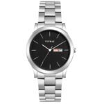 Tenmax Dusto Quartz 1136 Day Date Black Dial Steel Analog Watch For Men