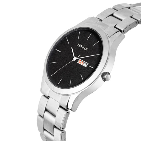 Tenmax Dusto Quartz 1136 Day Date Black Dial Steel Analog Watch For Men