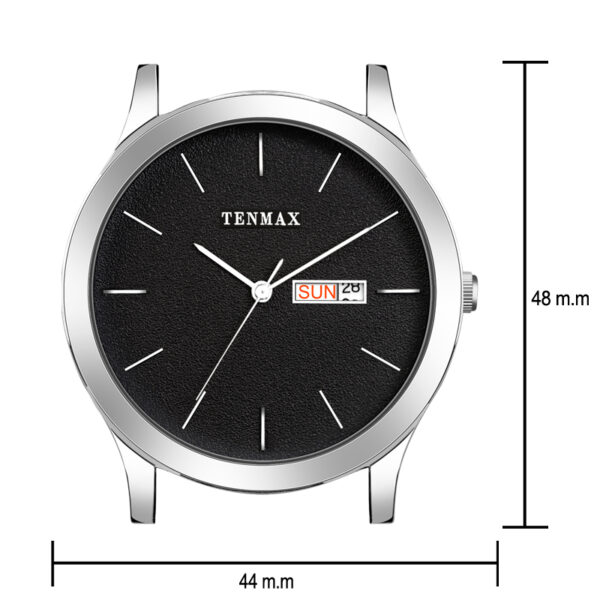 Tenmax Dusto Quartz 1136 Day Date Black Dial Steel Analog Watch For Men