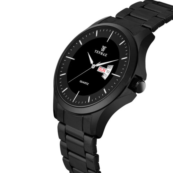 Tenmax Phantom Quartz 1166 Day Date Black Dial Black Metal Analog Watch For Men