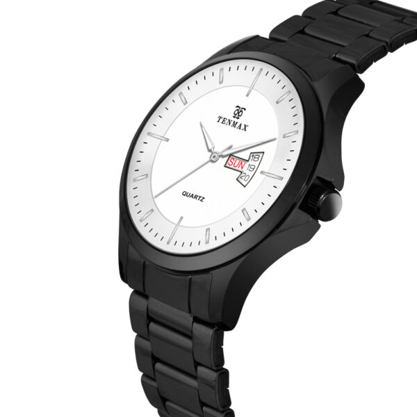 Tenmax Phantom Quartz 1166 Day Date White Dial Black Metal Analog Watch For Men