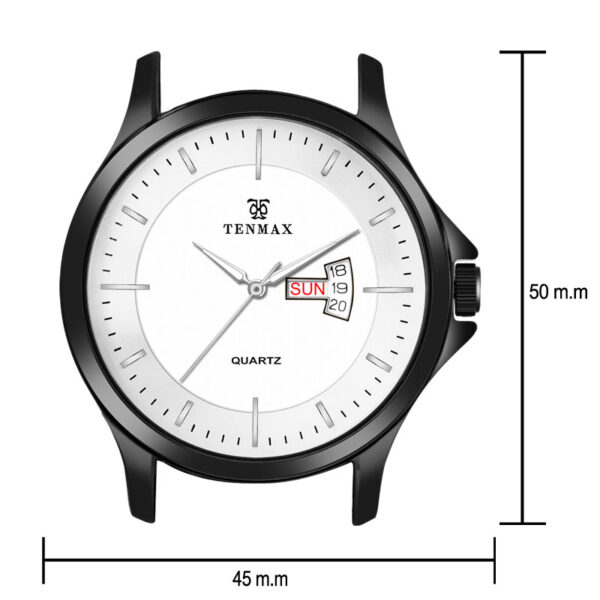 Tenmax Phantom Quartz 1166 Day Date White Dial Black Metal Analog Watch For Men