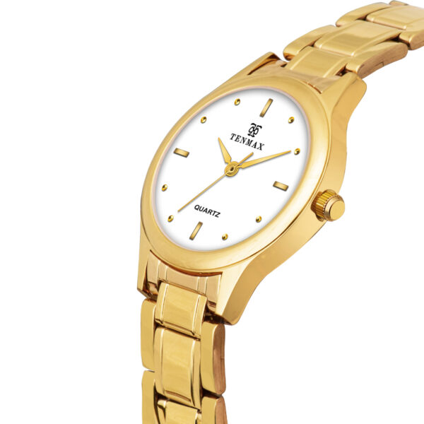 Tenmax Quartz 3056 Pure White Dial Analog Gold Watch For Women