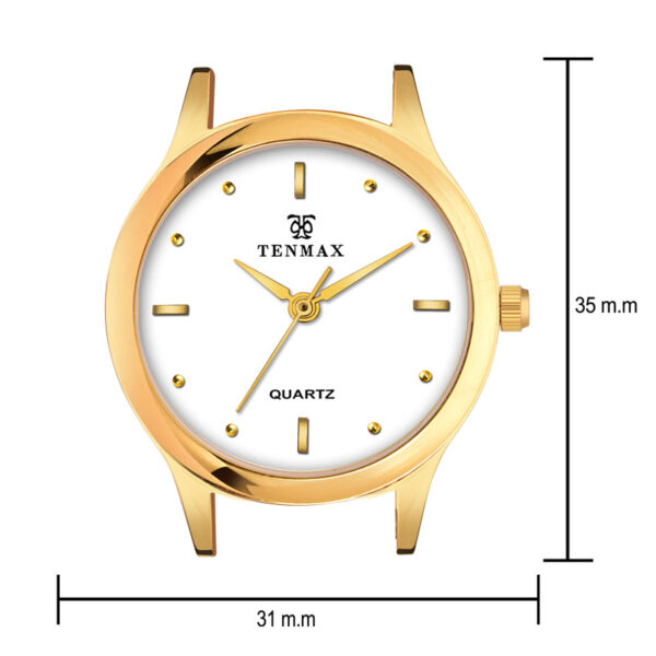 Tenmax Quartz 3056 Pure White Dial Analog Gold Watch For Women